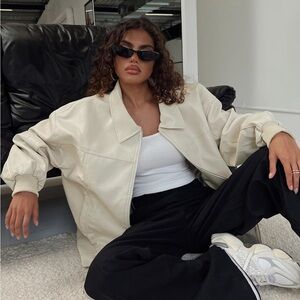 Princess Polly Cream Leather Jacket